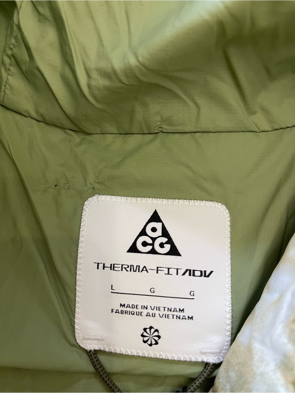 Nike ACG Lunar Lake green camo unisex primaloft packable hooded puffer jacket - Picture 10 of 10